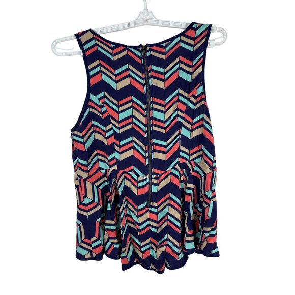 Xhilaration Chevron Tank Top Womens Size XL Blue Multicolor Rayon Back Zipper - Picture 2 of 5
